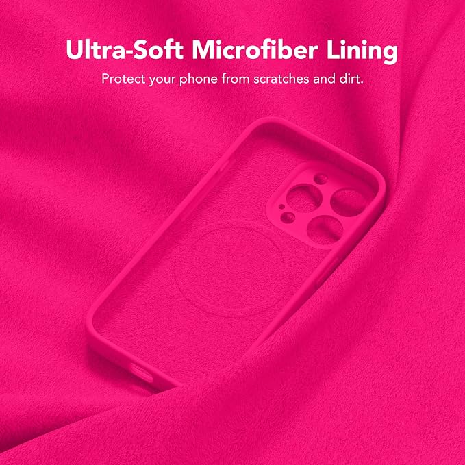 Magnetic for iPhone 14 Pro Max Case, Compatible with MagSafe, [Full Camera Protection][Screen Protector] Silicone Shockproof Protective Phone Case for iPhone 14 Pro Max 6.7", Hot Pink