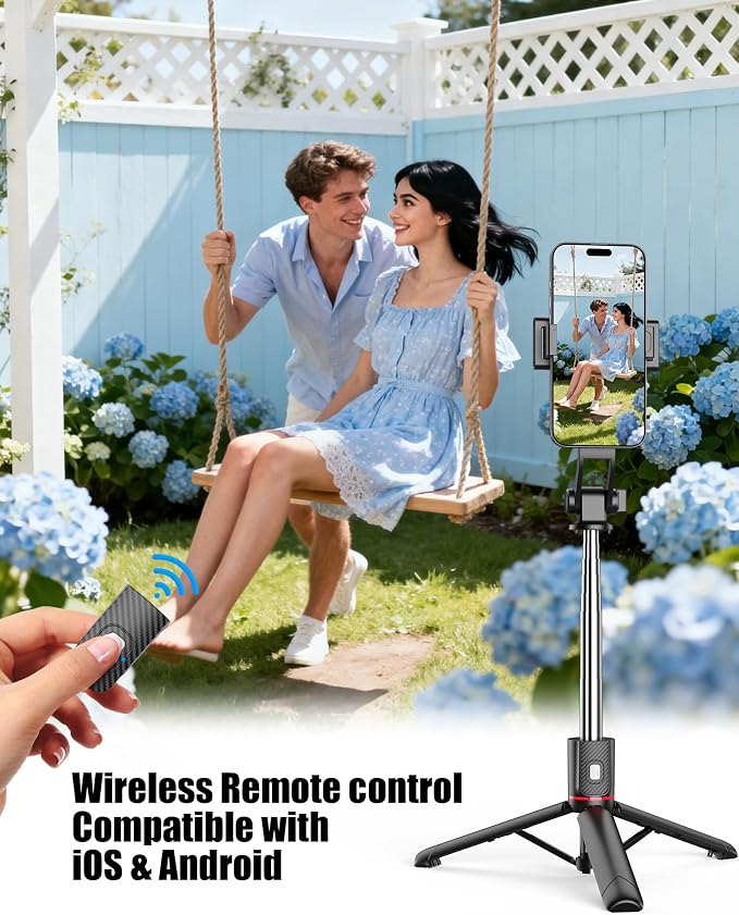 40" Selfie Stick with Light & Wireless Remote, Portable Phone Tripod Stand for iPhone & Android, Lightweight Foldable Selfie Stick for Travel, Vlogging, and Live Streaming