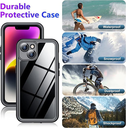 Temdan Compatible with iPhone 14 Case Waterproof, Built-in Screen & Camera Protector IP68 Underwater Full Body 14FT Military Dropproof Shockproof Phone Case 6.1"-Black/Clear