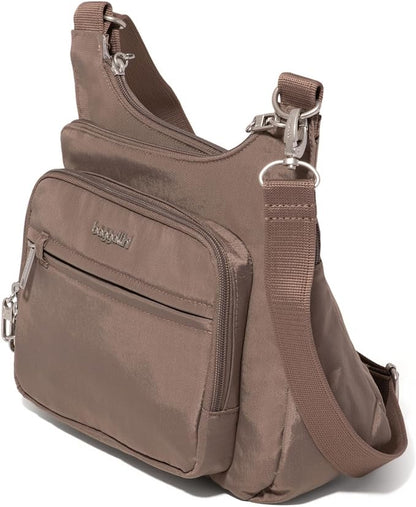 Baggallini Securtex Anti-theft Crossover Crossbody Bag 11”w X 8.5”h, Rfid, Built-in Wallet, Locking Zippers