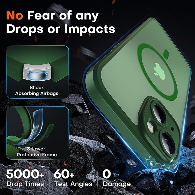 TOCOL for Phone 13 Case, Compatible with Magsafe Charger, Full Camera Protection, Drop Protection, Translucent Matte Phone Case for iPhone 13 6.1 inch (Alpine Green)