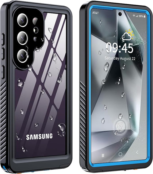 GOLDJU for Samsung Galaxy S25 Ultra Case Waterproof,IP68 Waterproof Dustproof Case with Built-in Screen Protector, Full Body Protective Phone Cover for Galaxy S25 Ultra 6.9 Inch, Blue/Clear