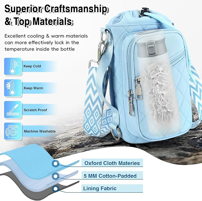 AGLOD Water Bottle Carrier Bag with Strap, Water Bottle Holder Crossbody Bags for Women Men for Walking, Hiking,Cycling