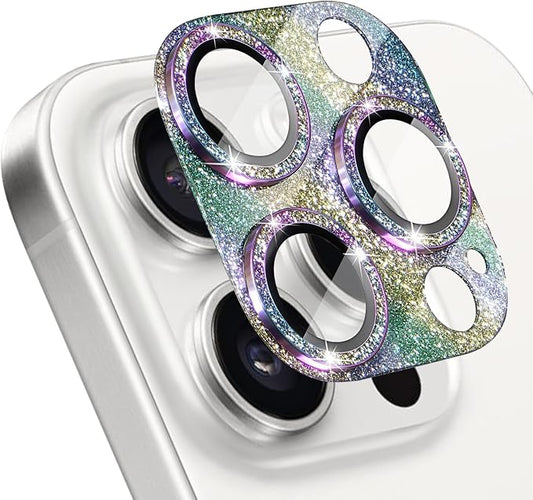 Camera Lens Protector for iPhone 16 Pro/iPhone 16 Pro Max, Glitter Camera Cover with 9H Tempered Glass Metal Ring, Lens Protector for iPhone 16 Pro / 16 Pro Max (Glitter - Colorful)