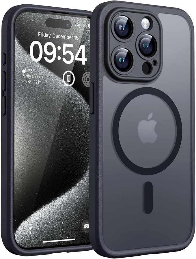 TOCOL Magnetic for iPhone 15 Pro Max Case, Upgraded Full Camera Protection, Compatible with Magsafe, Drop Protection, Translucent Matte Back Bumper Phone Cover 6.7-Inch（Black）