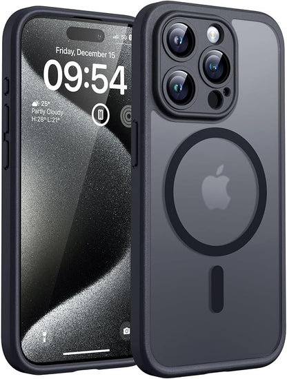 TOCOL Magnetic for iPhone 15 Pro Max Case, Upgraded Full Camera Protection, Compatible with Magsafe, Drop Protection, Translucent Matte Back Bumper Phone Cover 6.7-Inch（Black）