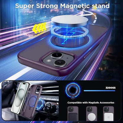CACOE Magnetic Case for iPhone 15 6.1 inch with 360 Rotatable Ring Stand, Compatible with MagSafe Car Phone Mount, iPhone 15 Cases Cover Phone Holder for Desk Meeting/Videos Dark Purple