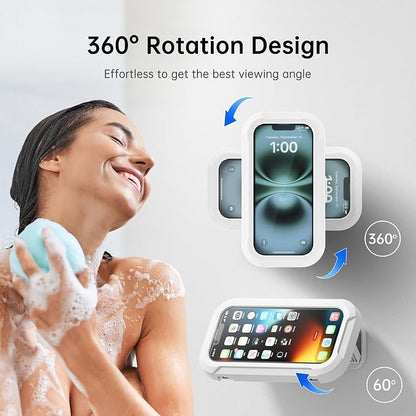 Shower Phone Holder Waterproof, 360° Rotatable Retractable Adjustable, Anti-Fog with Touch Screen Wall Mount Stand Case Universal for Bathroom, Bathtub, Kitchen, Accessories for up to 7" Cell Phones