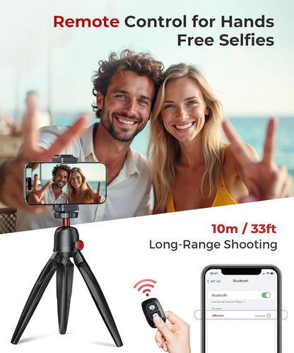 Phone Tripod with Wireless Remote, Mini Stand Compatible with Cell Phones, Cameras
