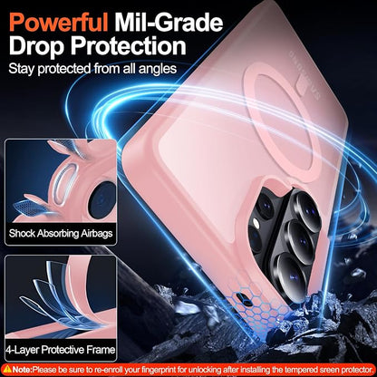 MOZOTER for Samsung Galaxy S26 Ultra Case with Magnetic,[Compatible with MagSafe][12Ft Military Dropproof][2*Screen Protector] Translucent Anti-Slip Back Slim Shockproof Case for S26 Ultra-Pink | [12Ft Military Dropproof][2*Screen Protector]Translucent...