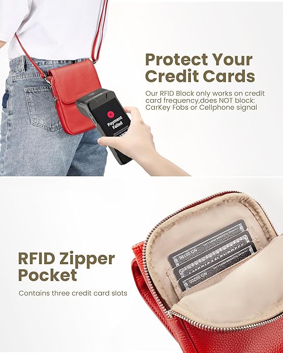befen Genuine Leather Small Crossbody Bags for Women, Cell Phone Cross body Purse Bag with RFID Blocking Card Slots