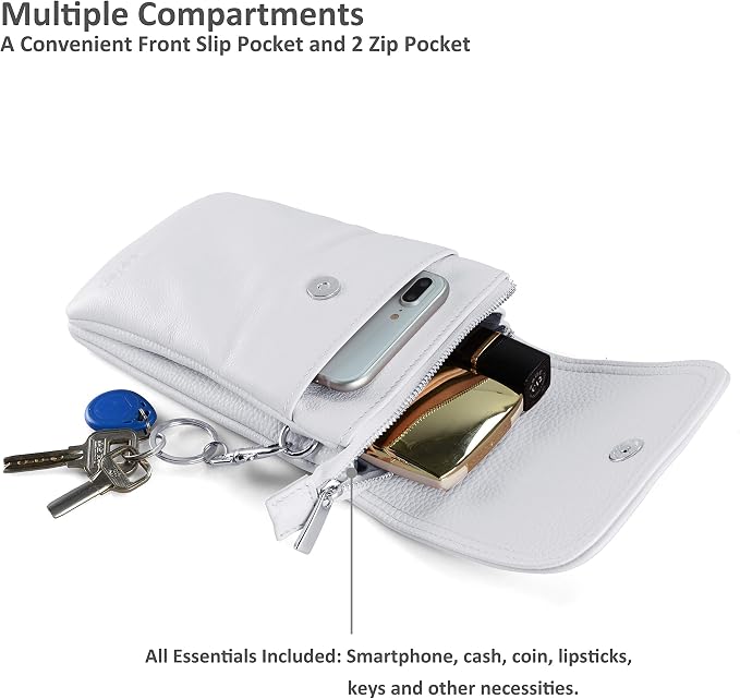 befen Genuine Leather Small Crossbody Bags for Women Cell Phone Bag Cross Body Purses,Silver Zipper