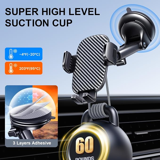 Phone Holder Car Mount for iPhone [Powerful Suction] Phone Mount for Car Dashboard Windshield Air Vent Universal Accessories [Thick Cases Friendly] Automobile Phone Holder Fit iPhone Smartphone