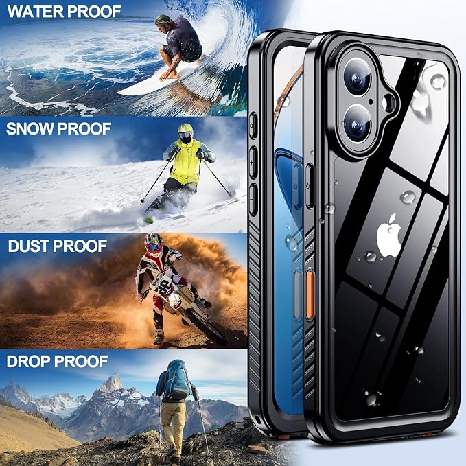 MOZOTER for iPhone 16 Case Waterproof,[IPX8 Underwater Case][Full Body Shockproof & Military Dropproof] Clear Sound Quality Built-in Screen Protector for iPhone 16 6.1 inch-Black