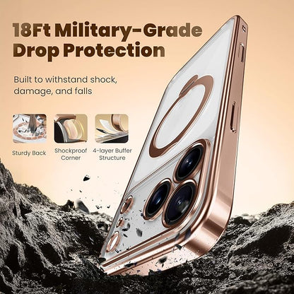 GolbinBox for iPhone 17 Pro Max Case with 360° Spin Magnetic Stand,[Compatible with Magsafe] [Military Protection][Built-in Ring Holder] Camera Control Phone Case for 17 Pro Max,Rose Gold/Clear