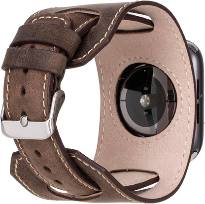 HARDISTON Cuff Watch Band Compatible with Apple 49mm for Men & Women, Handmade Genuine Leather, Compatible with iWatch Series 11 10 9 8 7 6 5 4 3 2 1 SE Ultra, Wrist Bracelet Band, Small/Band-Mocha