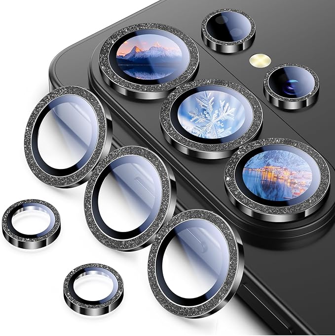 Uyiton for Samsung Galaxy S26 Ultra Camera Lens Protector - [Case-Friendly][Not Easy to Break][Ultra-Thin] Military-Grade Tempered Glass with Aluminum Metal Rear Camera Screen Cover - Glitter Black