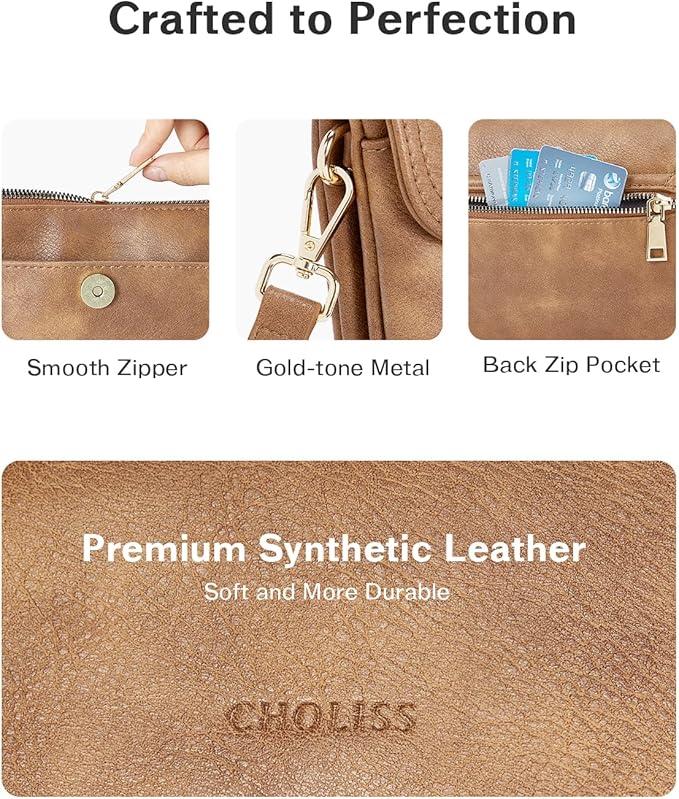 CHOLISS Small Crossbody Bags for Women, Vegan Leather Cell Phone Purse, Mini Travel Purse with Adjustable Strap Womens Gifts