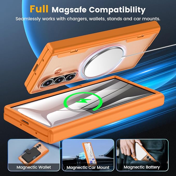 Caka Magnetic for Samsung Galaxy Z Fold 8 Ultra Case with Hinge Protection | Compatible with MagSafe, Built-in Outer Screen Protector, Hinge Guard, Translucent Matte Back, 360° Hybrid Drop Defense