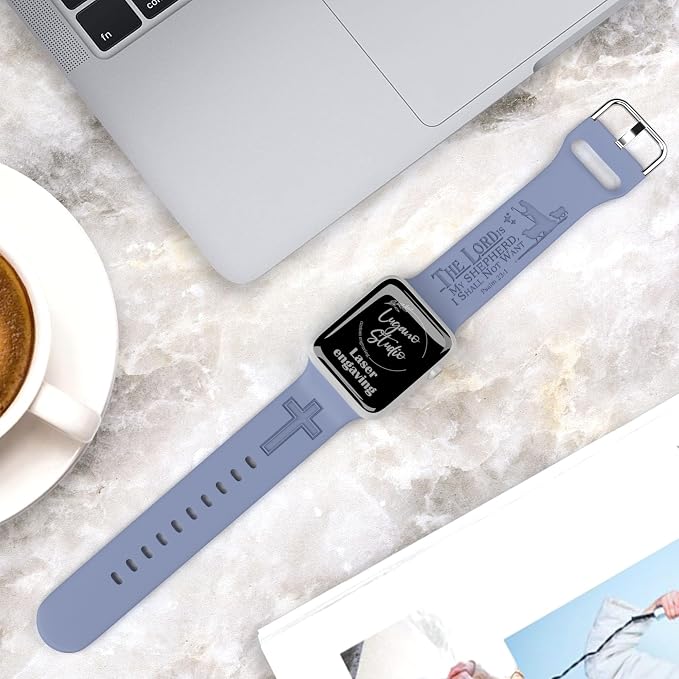 The LORD is my Shepherd Watch Band compatible with Apple Watch Laser Engraved iWatch Band Silicone 38mm 40mm 41mm 42mm 44mm 45mm 49mm Strap Jesus Psalm Christian God (42/44/45/49mm S/M, Lavender Grey)