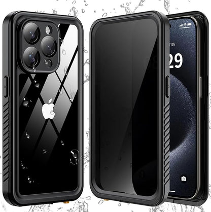 ANTSHARE Waterproof Case for iPhone 15 Pro, with [Built-in Privacy Screen Protector] [IP 68 Underwater], Anti-Peeping Adsorption Full Body Double Protective Case for iPhone 15 Pro, Black