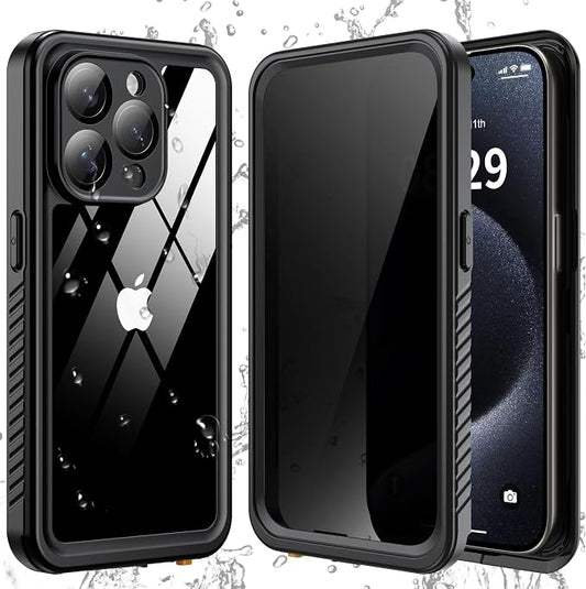 ANTSHARE Waterproof Case for iPhone 15 Pro, with [Built-in Privacy Screen Protector] [IP 68 Underwater], Anti-Peeping Adsorption Full Body Double Protective Case for iPhone 15 Pro, Black