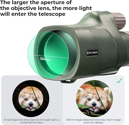 K&F Concept® 12X50 Monocular Telescope with Cleaning Cloth, FMC Lens & BAK4 Prism Telescopes for Adults, Sky Captain HD Monocular for Bird Watching Hunting Hiking Camping Travelling