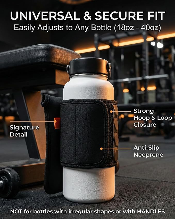 Magnetic Water Bottle Sleeve Bag and Large Pocket Phone Holder for Gym - Black Pouch with 4 Magnets - Attach it to Any Gym Equipment & Golf Carts - Gym Essentials - Water Bottle NOT Included