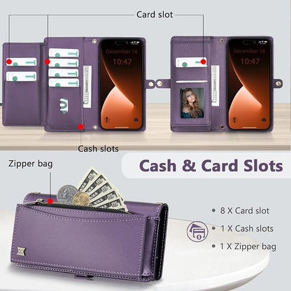 Wallet Case for iPhone 15 Pro with Card Holder/Crossbody Wallet/Strap| RFID Blocking | Magnetic | Kickstand | Detachable | PU Leather Phone Case for iPhone 15 Pro,6.1 in,Purple