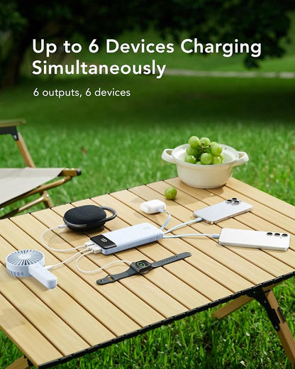charmast 20000mAh Portable Charger with Built in Cables, 22.5W Travel Power Bank Fast Charging, USB C Cell Phone Battery Pack for iPhone 16/15/14/13/12/11 Series, iPad, Samsung, Android, Tablet