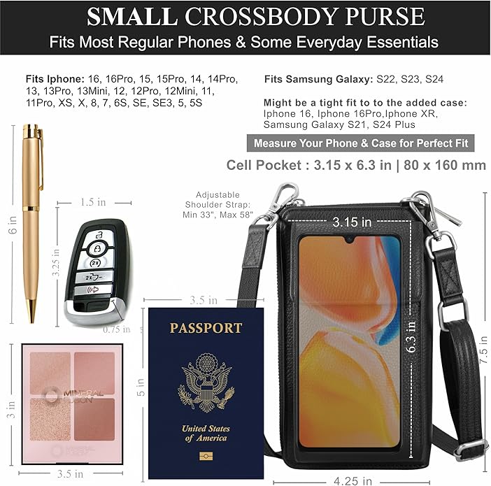 BULL GUARD Crossbody Leather Wallet Phone Purse, Anti Theft and RFID Blocking, Elegant Design for Travel