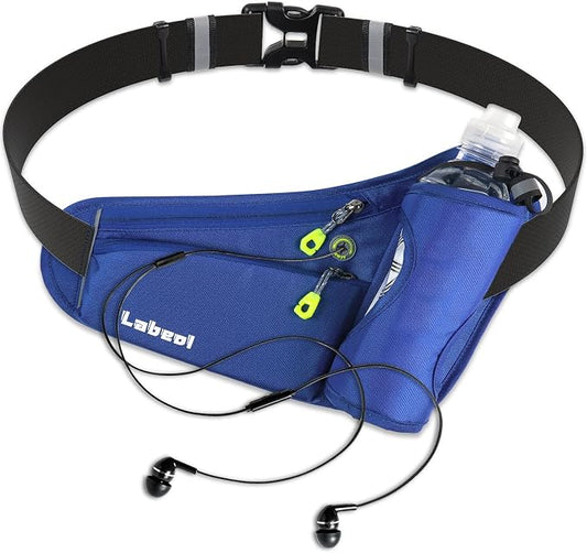 Running Belt, Waterproof Hydration Belt with Water Bottle Holder Hiking Walking Waist Pack Reflective Adjustable Fanny Pack Compatible for Phone Waistband Outdoor