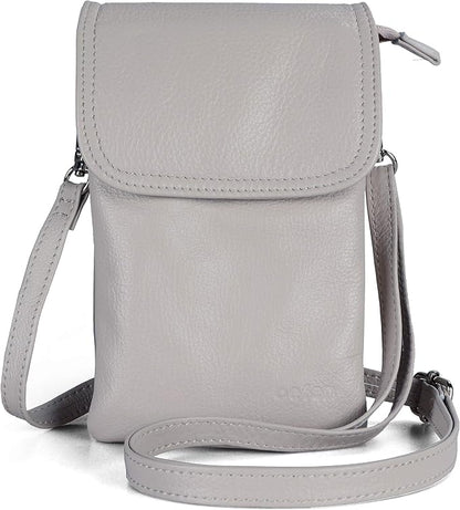 befen Genuine Leather Small Crossbody Bags for Women Cell Phone Bag Cross Body Purses,Silver Zipper