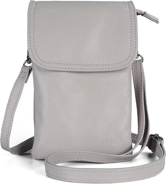 befen Genuine Leather Small Crossbody Bags for Women Cell Phone Bag Cross Body Purses,Silver Zipper