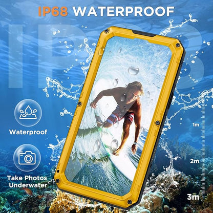 Beasyjoy for iPhone 16 Pro Case Waterproof, Metal Heavy Duty Full Body Protective Case with Built-in Screen Protector, Military Grade Shockproof Dustproof Defender Cover for iPhone 16 Pro 6.3", Yellow