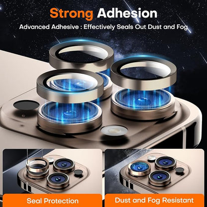 Camera Lens Protector for iPhone 17 Pro Max/17 Pro/16 Pro Max/16 Pro/15 Pro Max/15 Pro/14 Pro Max/14 Pro, Tempered Glass Metal Individual Camera Cover[Anti-drop] Case Friendly-Desert Titanium