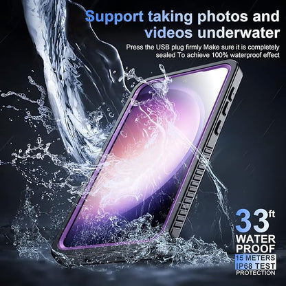 Temdan for Samsung Galaxy S23 Case,Waterproof Built-in Lens & Screen Protector[Full Body Shockproof][12 FT Military Drop Proof][Dustproof][IP68 Underwater] Case for Galaxy S23 5G-Purple