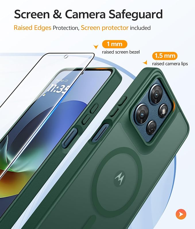 FNTCASE for Moto G Play 2026 / G 2026 / G 2025 Phone Case, Screen Protector | Translucent Matte Magnetic Back, 14FT Military Grade Drop Protection, Shockproof Protective Phone Cover, Green