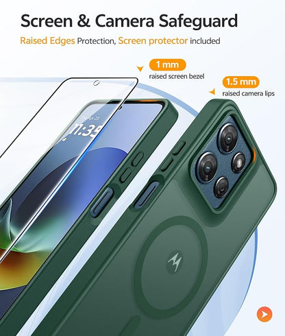 FNTCASE for Moto G Play 2026 / G 2026 / G 2025 Phone Case, Screen Protector | Translucent Matte Magnetic Back, 14FT Military Grade Drop Protection, Shockproof Protective Phone Cover, Green