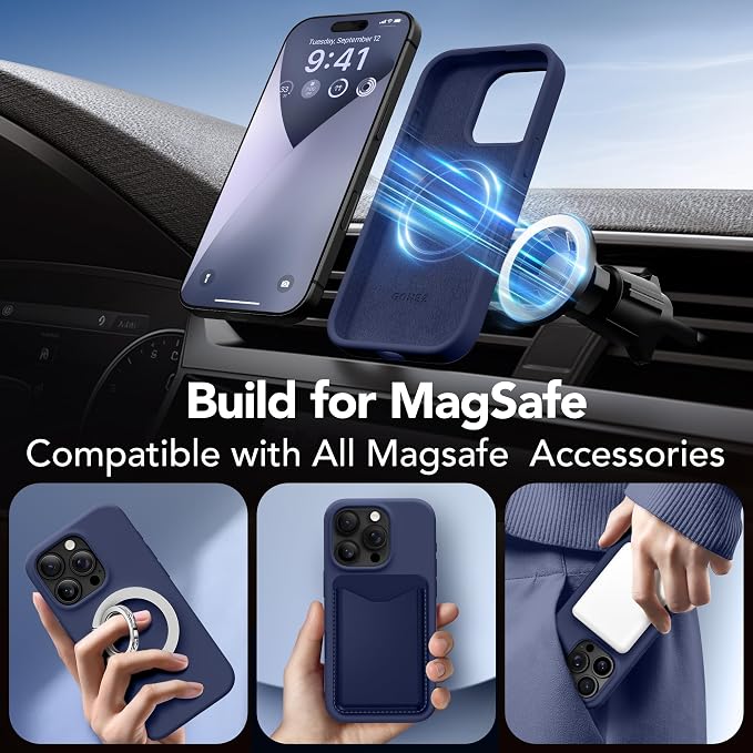 GONEZ Magnetic for iPhone 16 Pro Max Case, Compatible with MagSafe, Liquid Silicone Case, with Screen Protector + Camera Protector, Full Body Protective Shockproof Phone Cover 6.9", Midnight Blue