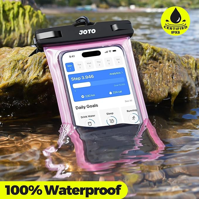 JOTO 2 Pack Waterproof Phone Pouch Case Up to 7", IPX8 Underwater Phone Case Cellphone Dry Bag for iPhone 17/Air 16 15 14 13 12 Pro Max Xs Max XR X 8 7 6S Plus SE/Galaxy S24 S23 S22 -Clearpink