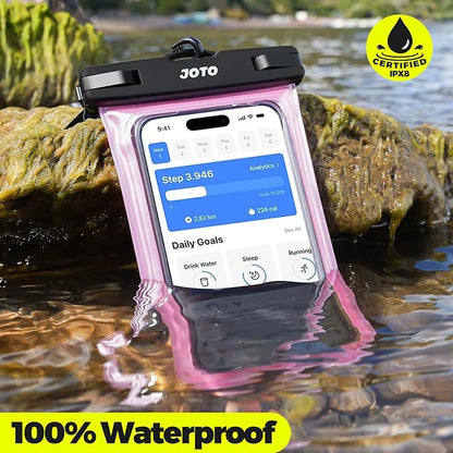 JOTO 2 Pack Waterproof Phone Pouch Case Up to 7", IPX8 Underwater Phone Case Cellphone Dry Bag for iPhone 17/Air 16 15 14 13 12 Pro Max Xs Max XR X 8 7 6S Plus SE/Galaxy S24 S23 S22 -Clearpink