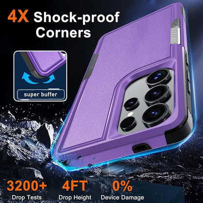 RMOCR Case for Samsung Galaxy S25 Ultra, Full Body Heavy Duty Rugged Shockproof Protective Phone Cover with Lanyard Strap, Tempered Glass Screen Protector and Camera Lens Cover, Lavender