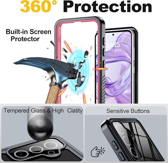ANTSHARE for Samsung Galaxy S24 FE Case with Built-in Screen Protector, 360 Full Body Protective Shockproof IP68 Waterproof Case for S24 FE 5G - Pink