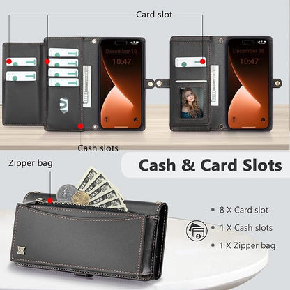Wallet Case for iPhone 15 Pro with Card Holder/Crossbody Wallet/Strap| RFID Blocking | Magnetic | Kickstand | Detachable | PU Leather Phone Case for iPhone 15 Pro,6.1 in,Black