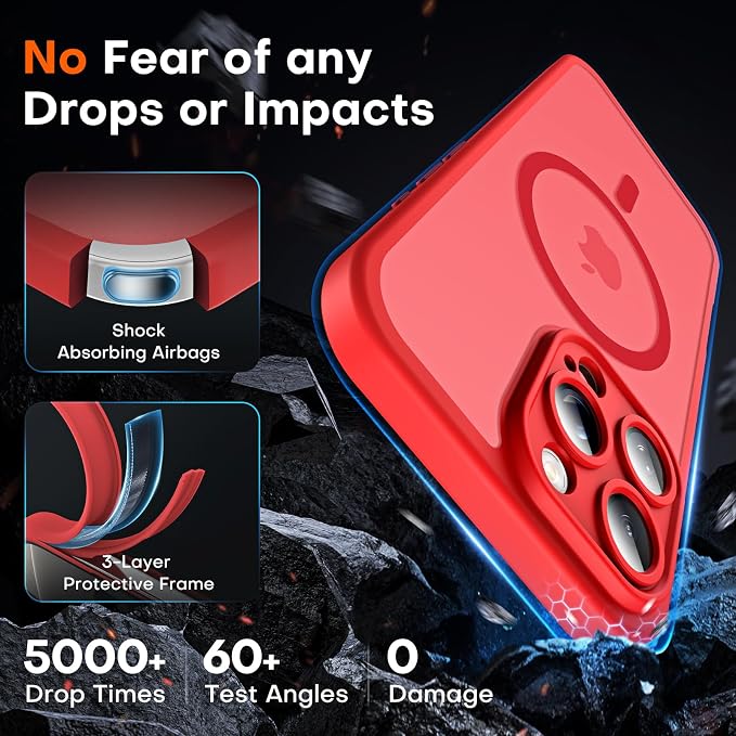 TOCOL for Phone 16 Pro Case, Compatible with Magsafe Charger, Full Camera Protection, Drop Protection, Translucent Matte Phone Case for iPhone 16 Pro 6.3 inch (Red)