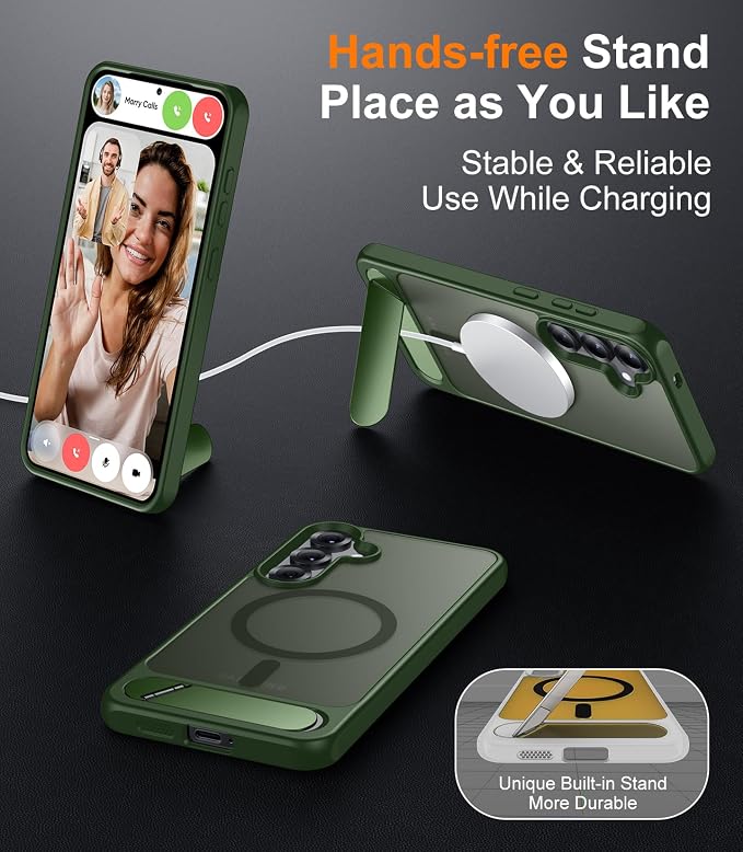 Magnetic for Samsung Galaxy S25 Plus Case, [Innovate Stand][Military Grade Drop Protection][Non Slip][Translucent Matte] Shockproof Phone Case for Galaxy S25 Plus 6.7" 2025 -DarkGreen