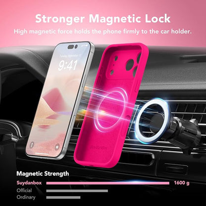 Magnetic for iPhone 17 Pro Case, Compatible with MagSafe, [Full Camera Protection][Screen Protector] Silicone Shockproof Protective Phone Case for iPhone 17 Pro 6.3", Hot Pink