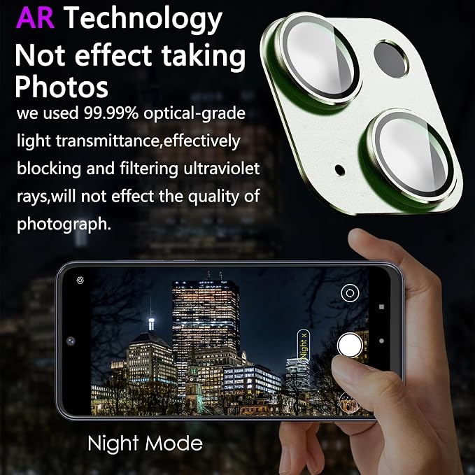 2 Pack Camera Lens Protector for iPhone 15/15 Plus,Metal AR Tempered Glass Rear Camera Screen Cover,Anti-Scratch,Strong Adsorption,Case Friendly, Easy to Install-Light Green