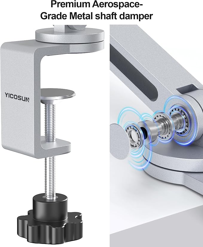 Tablet Arm Mount with Super Grip, Adjustable Foldable Holder & Heavy Duty Aluminum 360° Rotating Clamp for iPad, Phone, Monitor, Kindle - Universal for Desk, Bed, Kitchen - Silver